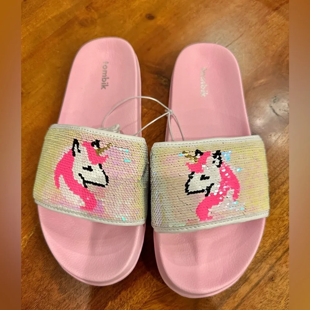 Unicorn Flip Sequin Girls Slide Sandals New! Size 3-4